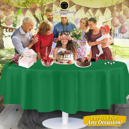 Grandipty Plastic Table Cloth Disposable 12 Pack 84" Round Green | Plastic table covers, durable disposable tablecloths, fade and tear-resistent table cover for party, event