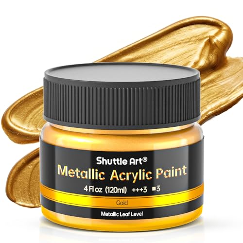 Shuttle Art Metallic Gold Acrylic Paint, 4 oz (120 ml) Gold Leaf Paint, Non Toxic, Non Fading Gold Paint for Crafts, Metal, Wood, Clay, Ceramic, Canvas, Furniture - color: Gold, size: 4 Fl Oz (Pack of 1)
