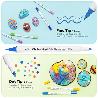 Ohuhu Acrylic Paint Markers 36 Colors Fine & Dot Acrylic Markers - Akaka