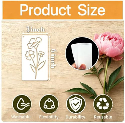 32 Pcs Wildflower Stencils for Painting on Wood, Reusable Flower Leaf Stencils, Plastic DIY Craft Drawing Templates Set for Wall Paper, Canvas, Rock Art and Home Furniture Decor