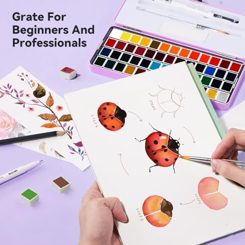MeiLiang 52 Colors Watercolor Paint Set, Half Pans - style: Solid Watercolor 52 Color Purple Case