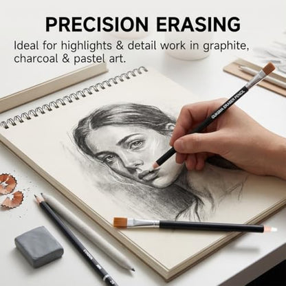 Eraser Pencil Set with Brush and Sharpener, Precision Detail Erasers for Sketching, Drawing, Highlights, Texture Shaping, Art Supplies (6 Eraser Pencils + 2 Sharpeners) - style: 6 Eraser Pencils + 2 Sharpeners