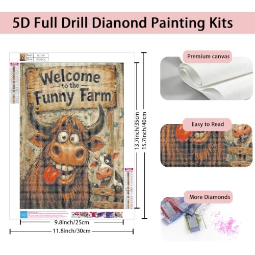 ArtIgle Diamond Painting Kit for Adults,5D Full Drill Yak Diamond Art | Welcome to the Funny Farm Theme DIY Paint by Diamonds Dot Gem Art for beginners,Home Wall Decor 12x16Inch - color: KM1190-1