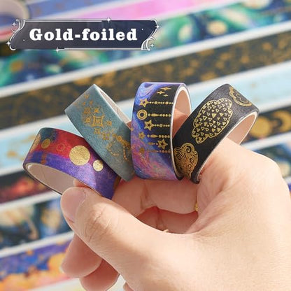 Gold Foil Washi Tape Set 30 Rolls,Decorative Masking Tape for Junk Journal, Scrapbooking Supplies, DIY Crafting Supplies - style: Galaxy