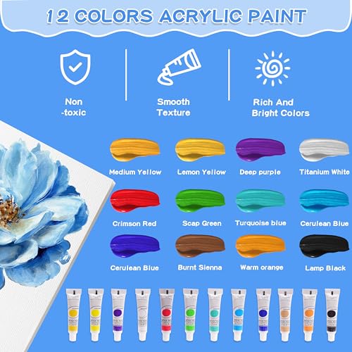 Paint & Sip Kit for 2, 8x10 Canvas Board with Easel for Couples Date Night | 2-Person Art Set:2 canvases,2 wood easels, brushes,paints & palettes.Ideal for painting parties,anniversaries & girls' night
