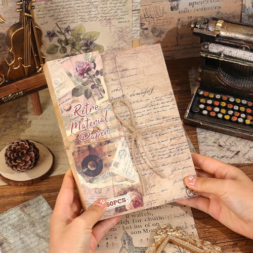 icceemee 160 Sheets of pinstripe Scrapbook Paper, journaling Scrapbook Supplies Craft Collage Paper Set, Junk Journal Bullet Journal Poster Room Decor for Card Making Decorative Gifts - color: Retro Manuscript