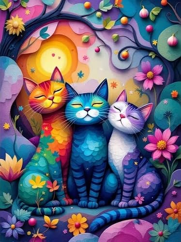 Diamond Art Kits for Adults,Colorful Cat and Flower Diamond Painting | 5D DIY Paint By Diamonds,Full Round Drill Diamond Dot Gem Art Painting Kits,for Home Wall Decor 11.8X15.8 Inch - color: KM531-1