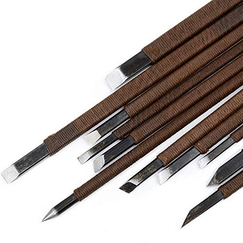 Stone Carving Tools, 11 Pcs Stone Seal Craft Engraving Wood Carving Tools Gravers/Chisels/Knife Set with Bag