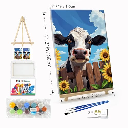 JOOZ 5D Cow Paint by Numbers Kit for Adults with Frame 8x12 Inch | DIY Sunflower Paint by Number with Easel, Adult Paint by Number Kits Framed Canvas, Oil Painting Kits, Home Wall Decor - color: Cow 073