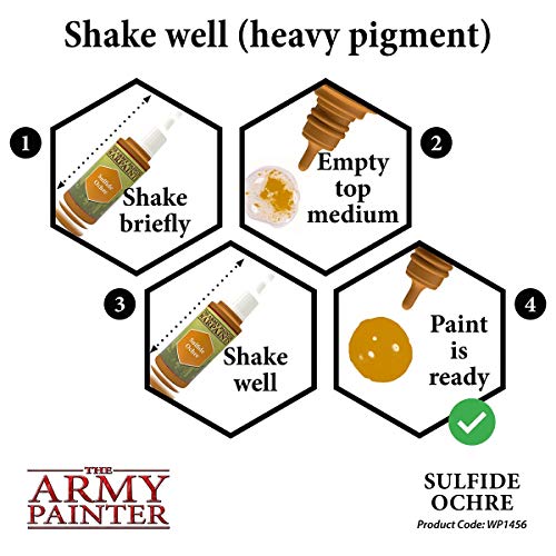 The Army Painter Sulfide Ochre Warpaint - Acrylic Non-Toxic Heavily Pigmented Water Based Paint for Tabletop Roleplaying, Boardgames, and Wargames Miniature Model Painting - color: Sulfide Ochre