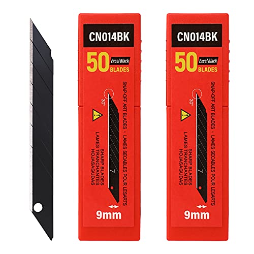 FOSHIO 100PCS 30 Degree Carbon Steel Snap Off Blades 9mm for Box Cutters Utility Knife Universal Art Knife Replacement Black Blades - color: Red - 30 Degree Blades