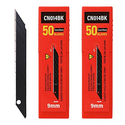 FOSHIO 100PCS 30 Degree Carbon Steel Snap Off Blades 9mm for Box Cutters Utility Knife Universal Art Knife Replacement Black Blades - color: Red - 30 Degree Blades