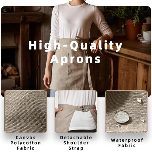 Waist Apron for Men Server Bistro Half 4251BY - color: Khaki, size: 1 Pack