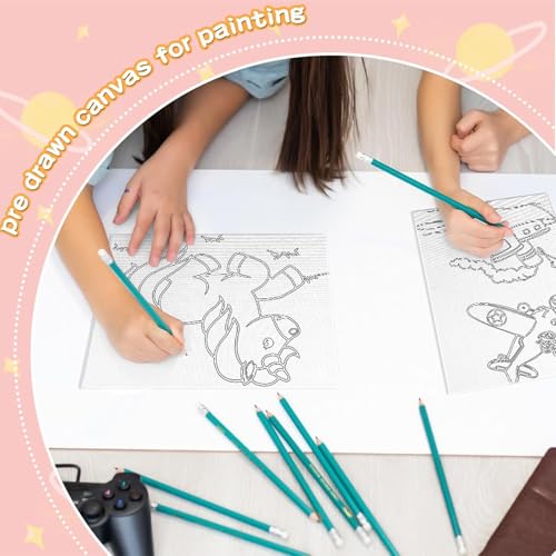 Fulmoon 24 Pcs Pre Drawn Canvas for Painting for Adults Preprinted Bulk 7.8 x 5.8 Inch Pre-Stenciled Painting Canvas Panels for DIY Party Favor Gift Activities, 12 Style