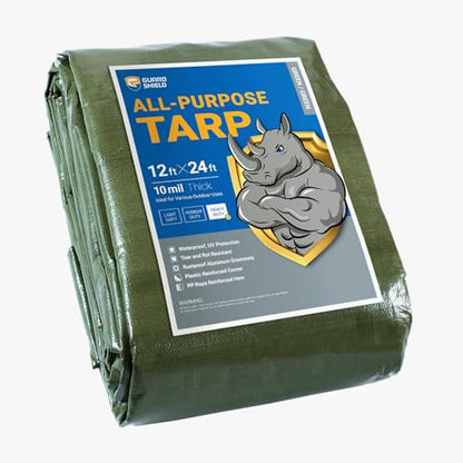 GUARD SHIELD Heavy Duty Tarp 12x24 Feet Green Multi Purpose Thick Waterproof Poly Tarp Cover 10mil - color: Green, size: 12x24