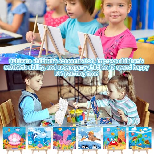 Tenceur 12 Sets Pre Drawn Canvas to Paint Adult Stretched Coloring Painting Canvas Panels with Design Easel and Brushes for Party Supplies Beginner Favor(Sea Animal) - style: Sea Animal