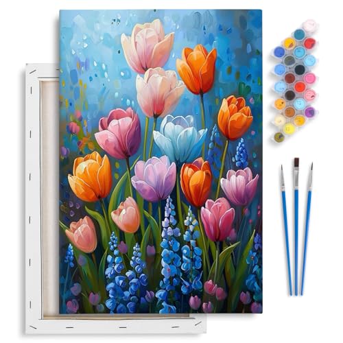 Flowers Framed Paint by Numbers Kit for Adults Beginner & Kids Ages 8-12 | With Frame Canvas 8x 12 inch, DIY Acrylic Painting by Numbers Colorful Flower, Stress Relief Craft Kits, Home Wall Decor Gift - color: YOP0206, size: 8x12 Inch