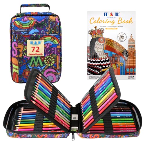 H & B 72PCS Colored Pencils for Adults with Coloring Book, Soft Core Oil-Based Drawing Pencils for Adult Coloring, Professional Art Supplies with Zipper Case for Artists - size: 72, style: 3-Letter (Basic)