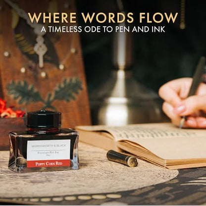 Wordsworth & Black Fountain Pen Ink Bottle, 50ml, Red, Smooth | For Calligraphy, Drawing Journaling, Vivid Saturated Colour, Quick-Drying, Water-Based, Non-Toxic, No Smudge, Vegan