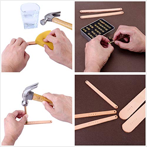 Yoption 37 Pieces Leathercarft Stamping Tool Set, 26 Letters Alphabet & 10 Patterns Stamping Tool 6mm +1 Stamping Handle for Leather Craft - size: 6mm Letters + Patterns