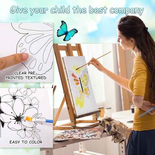 Affrolling 12 Pcs Pre Drawn Canvas for Painting for Adults 8 x 8 Inch Canvas Painting Kits Stretched with Drawing Ready to Paint Beginner Artists Date Night Party Supplies(Butterfly) - style: Butterfly