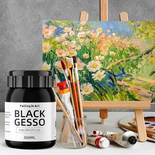 Falling in Art 16.9 Oz Black Gesso Primer for Acrylic &Oil Painting | Non-Toxic Canvas Primer Surface Prep Medium, Mixable Black Gesso Primer for Canvas, Wood, Paper, Plastic - color: Black