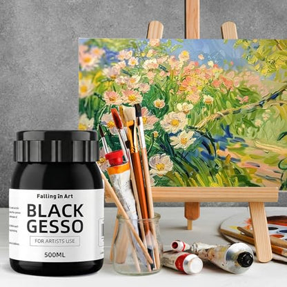 Falling in Art 16.9 Oz Black Gesso Primer for Acrylic &Oil Painting | Non-Toxic Canvas Primer Surface Prep Medium, Mixable Black Gesso Primer for Canvas, Wood, Paper, Plastic - color: Black