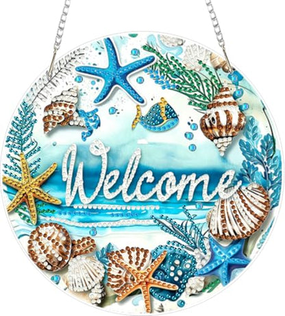 ARPADAMO Hanging Ornament Diamond Art Kits for Adults Shell Beach 7.2x7.2in | 5D DIY Special Shaped Pearl Crystal Coastal Conch Acrylic Pendant Diamond Painting Kit, Window Hanging Gift for Home Garden - color: DP03980