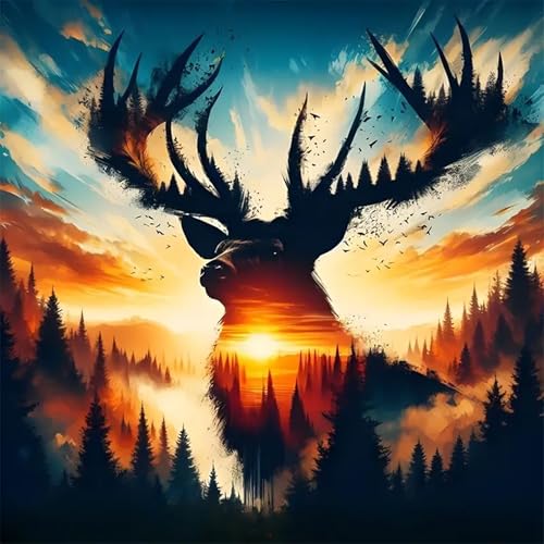 Forest Deer Diamond Art Kits for Adults,5D Full Round Drill Dots Diamond Painting Kits for Beginners Landscape Scenery,DIY Gem Art and Crafts Deer Paint by Diamonds Easy,Home Wall Decor 13.7X13.7 Inch - color: Deer