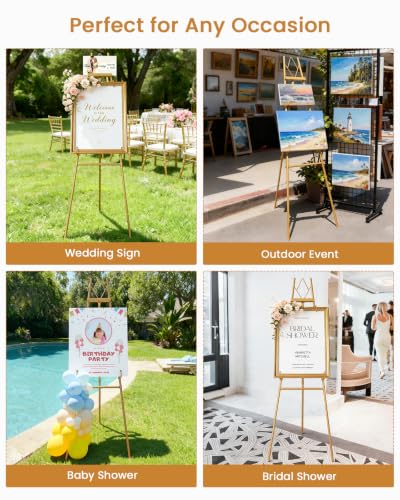 53.9" Gold Easel Stand for Sign, Heavy Duty Metal Display Easel with Storage Bag, Adjustable Art Easel for Wedding Sign, Painting, Picture - color: Gold DM