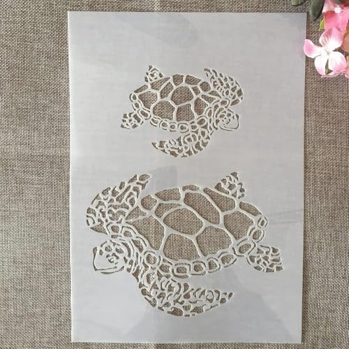 TIAMECH A4 Reusable Sea Turtle Stencil for Painting | Dad and Son, Mum and Daughter Turtles Layering Template, DIY Wood Wall Art & Crafts (8.3x11.7inch) - style: Turtle