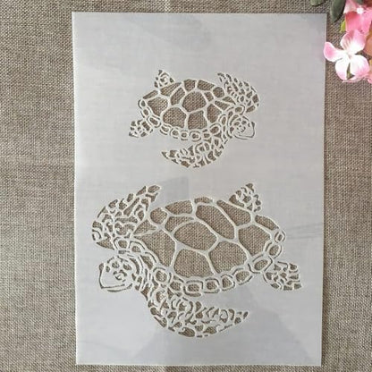 TIAMECH A4 Reusable Sea Turtle Stencil for Painting | Dad and Son, Mum and Daughter Turtles Layering Template, DIY Wood Wall Art & Crafts (8.3x11.7inch) - style: Turtle