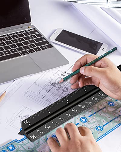 Architectural Scale Ruler 3 Pack Aluminum Triangular Ruler 12 Inch Imperial Metal Scale Ruler for Blueprint Drafting Ruler for Architect, Civil Engineer, Draftsman - size: Architect 3 Packs