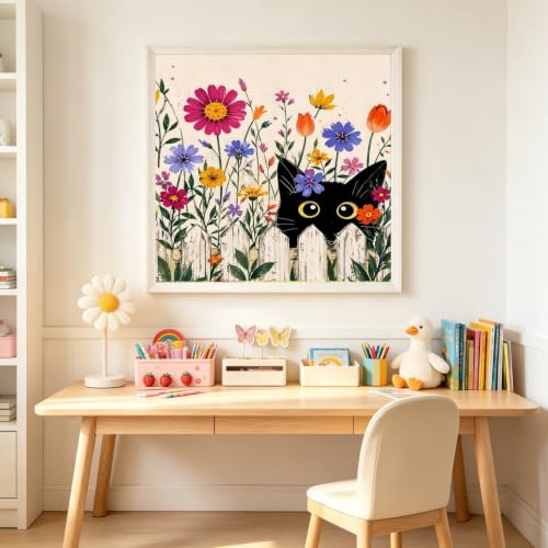 5D Flower Diamond Painting Kits for Adults,Cute Black Cat Diamond Art Kits - color: KM1219-1
