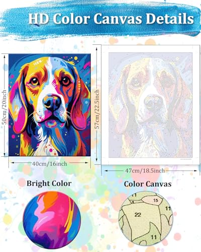 TOCARE Beagle Dog Paint by Numbers Kit for Adults Beginner, Dog Paint by Number Canvas Kit,Acrylic Adults' Paint-by-Number Kits for Dogs Lovers 16x20inch (Without Framed) - color: TC-OPC-364
