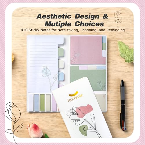 Hommie Sticky Notes Set, Divider Sticky Notes 410 Packs Planner Sticky Note Dividers Tabs with Color Coding for School Supplies, Office Supplies, Book Notes,Bible Sticky Notes - color: Flower(white Background)