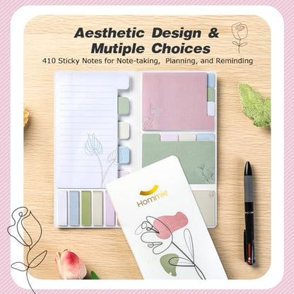 Hommie Sticky Notes Set, Divider Sticky Notes 410 Packs Planner Sticky Note Dividers Tabs with Color Coding for School Supplies, Office Supplies, Book Notes,Bible Sticky Notes - color: Flower(white Background)