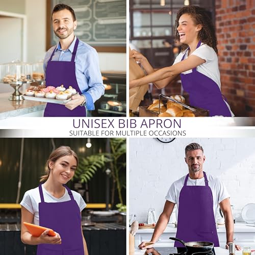 Utopia Kitchen 2 Pack Bib Apron, Adjustable with 2 Pockets, Water and Oil Resistant, Cooking Kitchen Chef Apron for Women Men - color: Purple