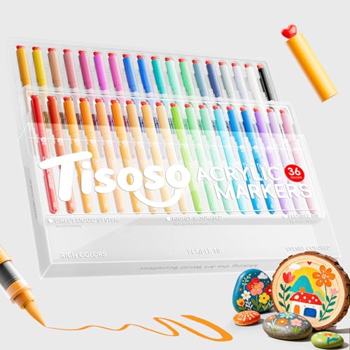 Tisoso 36 Colors Acrylic Paint Markers Brush Tip with Automatic Ink Control - color: 36 Colors