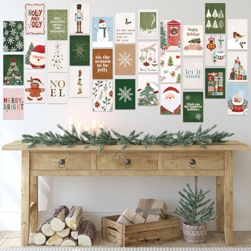 FYSUIMU 50Pcs Christmas Boho Wall Collage Kit Red-Green Xmas Aesthetic Minimalist Wall Pictures for Bedroom Dorm Living Room Winter Holiday Home Decor, 4 x 6 Inch