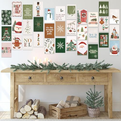 FYSUIMU 50Pcs Christmas Boho Wall Collage Kit Red-Green Xmas Aesthetic Minimalist Wall Pictures for Bedroom Dorm Living Room Winter Holiday Home Decor, 4 x 6 Inch
