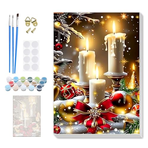 SENQAO Candles Paint by Numbers for Adults Beginners Framed, Christmas Adults' Paint-by-Number Kits, Adult Paint by Number Kits on Canvas, Acrylic Number Painting for Home Decor, 8x12inch - color: candles - 02