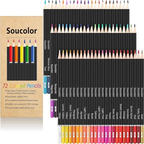 Soucolor 72 Colored Pencils for Adult Coloring Book,Back to School Supplies - color: Multicolor