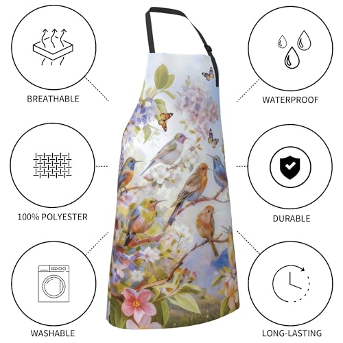 Funny Apron Polyester Grooming Aprons with Pocket for Cooking Kitchen Grilling Adults - color: Spring Bird Blue