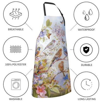 Funny Apron Polyester Grooming Aprons with Pocket for Cooking Kitchen Grilling Adults - color: Spring Bird Blue
