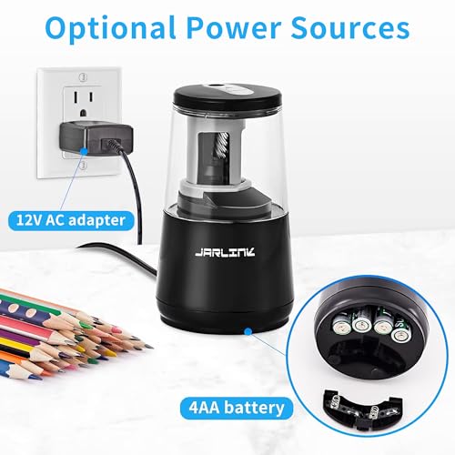 JARLINK Electric Pencil Sharpener, Heavy Duty Helical Blade, Auto Stop - color: Black