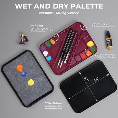 Nicpro All-in-One Miniature Painting Kit with 18 Model Paints & Wet Palette | 18 Colors Model Paint, Stay Wet Palette, 11PCS Detail Paint Brushes Drybrush, Magnetic Painting Handle, Sponges, Pallet Paper - color: 18 Model Paint + Wet Palette