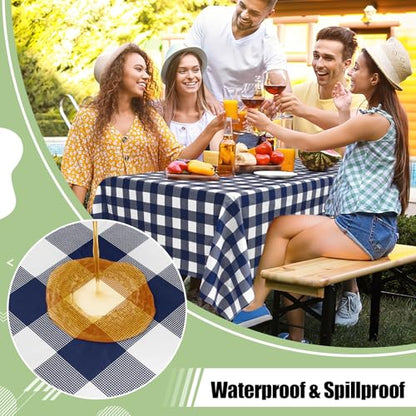4 Packs Buffalo Disposable Table Cloth, 54 x 108 Inch Waterproof Plastic Tablecloth, Rectangle Navy and White Checkered Table Covers for Picnic, Birthday, Party, Back to School - color: Navy and White, size: 54" x 108" - 4 Pack
