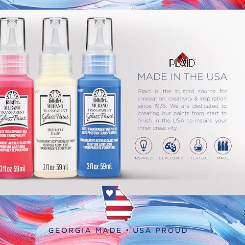FolkArt Murano Transparent Acrylic Glass Paint, Bright Blue, Perfect for Indoor and Outdoor Arts and Crafts Projects, 2 fl oz, 36531 - color: Transparent Bright Blue, style: Transparent