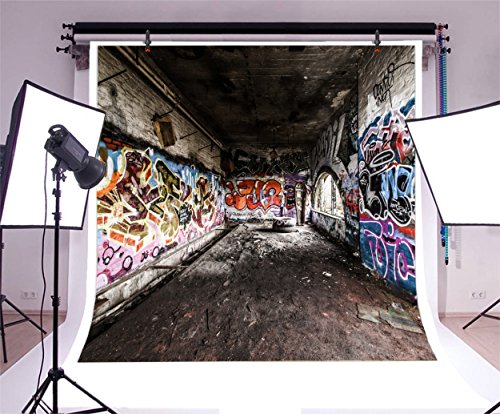 8x8ft Graffiti Wall Backdrops for Photography Underground Subway Dirty Grunge Street Graffito Birck Wall Punk Style Photoshoot Background Kids Adults Portrait Backdrops Photo Booth Studio Props